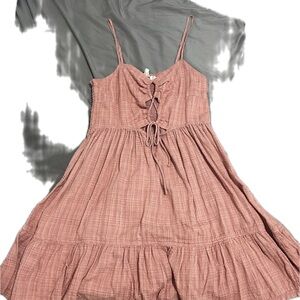 Roxy Pink Sundress Mini Dress with Tiered Skirt and Spaghetti Straps